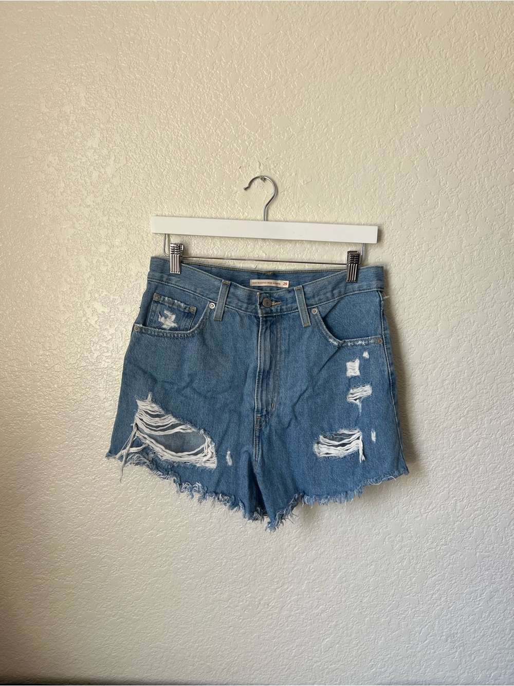 Levi's High Waisted Mom Shorts Distressed Denim